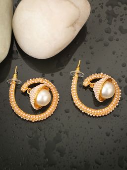 Anika's Creations - Stylish Spiral Shape Pearl Cluster with A Bell Shape Jhumka Chandbali