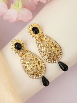 Anika's Creations - Exclusive Design Gold Plated Stone Studded Black Oval Shape Drop Earrings