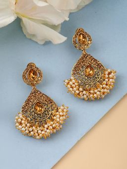 Anika's Creations - Traditional LCT Stone Studded Drop Earrings with Teardrop Shape Design