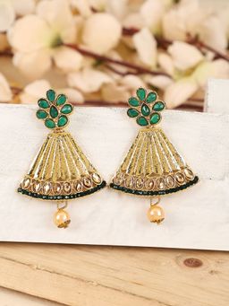 Anika's Creations - Traditional Gold Tone Class Triangular Shape Green Stone Earrings