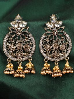 Anika's Creations - Traditional Gold Plated White Cubic Zirconia 3 Jhumki Chandbali Earrings