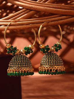 Anika's Creations - Traditional Gold Plated Green Jhumka and Hoop Earrings