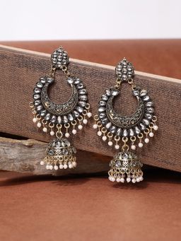 Anika's Creations - Antique Partywear Stone Studded Chandbali with Jhumka