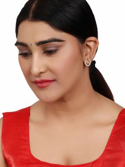 Anika's Creations - White Gold Plated Stone Studded & Beaded Earrings