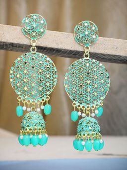 Anika's Creations - Gold Plated Traditional Look Sea Green Chandbali Jhumka