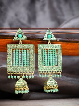 Anika's Creations - Sea Green Enamelled Gold Plated Square Shape Jhumka Earrings