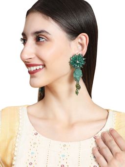 Anika's Creations - Designer Green Floral Design Beaded Contemporary Tasselled Earrings
