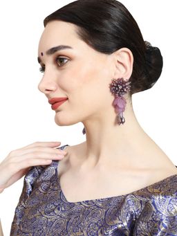 Anika's Creations - Designer Purple Floral Design Beaded Contemporary Tasselled Earrings