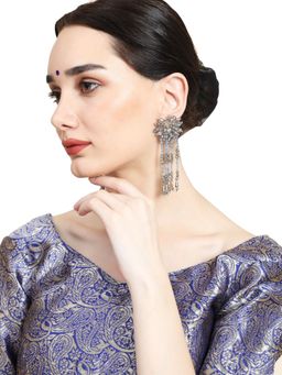 Anika's Creations - Designer Grey Floral Design Beaded Contemporary Tasselled Earrings