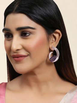 Anika's Creations - Rose Gold Plated Saphire Blue Stone Brass Crescent Shape American Diamond Earrings