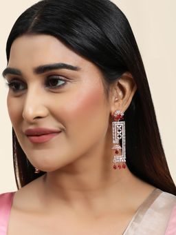 Anika's Creations - Red & White Geometric Shaped Floral Gold Plated American Diamond Earrings