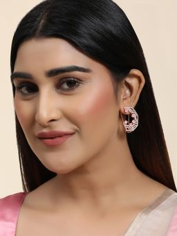 Anika's Creations - Pink & White American Diamond Floral Shaped Designer Earrings