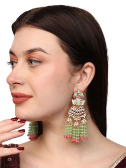 Anika's Creations - Mint and Pink Tasselled Beads Classy Finish Floral Shape Earrings