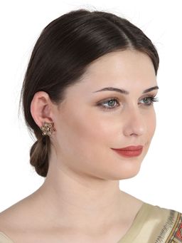 Anika's Creations - Stylish Ad Stone Studded Gold Plated Floral Shape Stud Earrings