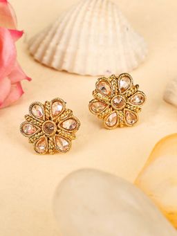 Anika's Creations - Classy CZ Stone Studded Gold Plated Floral Shape Stud Earrings