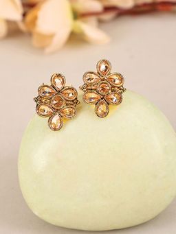 Anika's Creations - Elegant CZ Stone Studded Gold Plated Floral Shape Stud Earrings