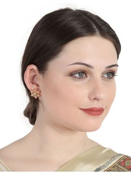 Anika's Creations - Classy American Diamond Stone Studded Gold Plated Floral Shape Stud Earrings