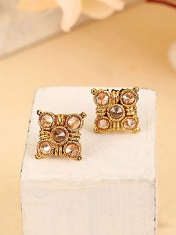 Anika's Creations - Trendy Small American Stone Studded Gold Plated Floral Shape Stud Earrings