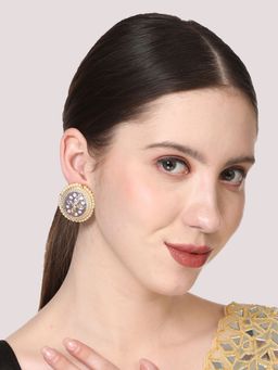 Anika's Creations - Trendy Enamelled Blue Tone Pearl and Stone Oval Shape Stud Earrings