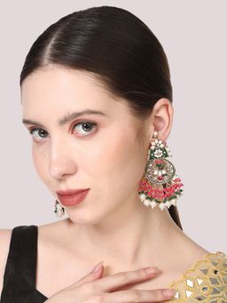 Anika's Creations - Red & Green Traditional Cluster Pearl and Stone Studded Chandbali Earrings