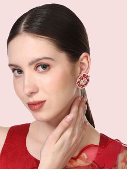Anika's Creations - White and Red Kundan Stone Meenakari Oversize Stud Earrings