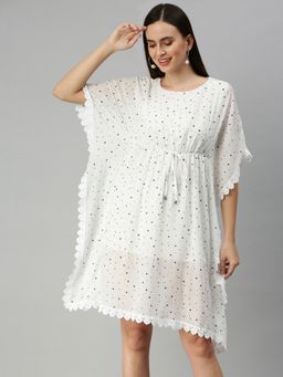 SHOWOFF - Women Polka Dots White Kaftan Dress