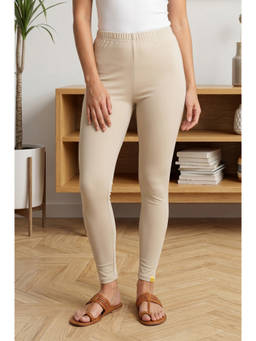 Elleven - Women's Beige Jacquard Solid/Plain Leggings