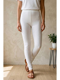 Elleven - Women's White Cotton Lycra Textured Leggings
