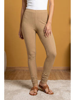 Elleven - Women's Beige Cotton Lycra Textured Leggings