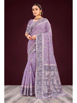 Sangam Prints - Women's Lavender Cotton Woven Saree with Unstitched Blouse