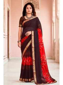 Sangam Prints - Women's Brown Cotton Printed Saree with Unstitched Blouse
