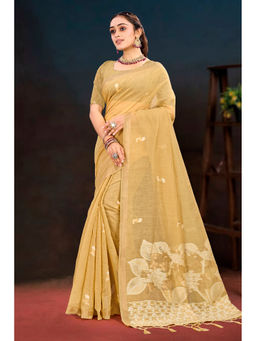 Sangam Prints - Women's Beige Cotton Woven Saree with Unstitched Blouse