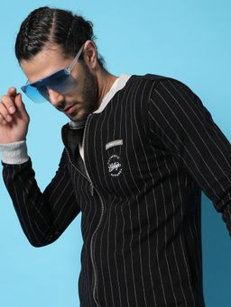 Campus Sutra - Men Stripped Jacket With Zip Closure