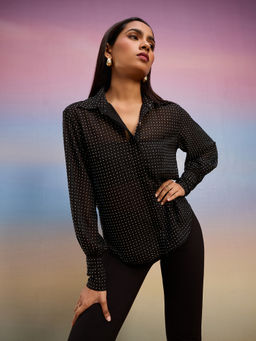 RSVP by Nykaa Fashion - Black Embellished Curved Hem Full Sleeves Shirt