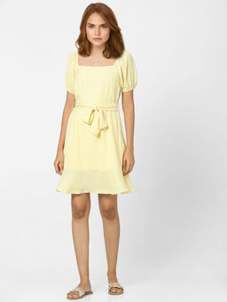 VERO MODA - Women Solid Casual Yellow Dress