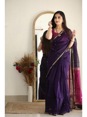 Sari In Seta Kanjivaram Pura Morbida Banarasi Con Pezzo Blusa
