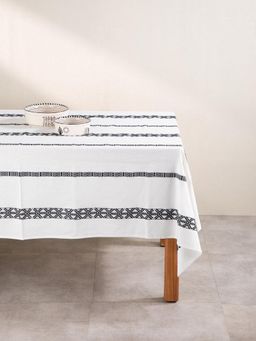 Freedom Tree - Aattur White & Black Printed Woven Pure Cotton Table Cover