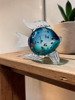 Sun Mun Decors - Premium Blue Glass Fish Figurine