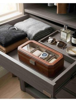 Premsons - Tan 4 Slot Classic Leather Watch Box