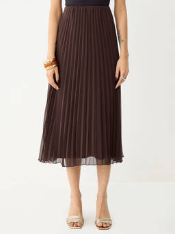 Femmella - Brown Pleated Midi Skirt