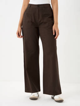 Femmella - Coffee Brown Twill Straight Fit Trouser