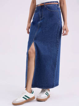 Femmella - Denimclassic Navy Front Slit Maxi Skirt
