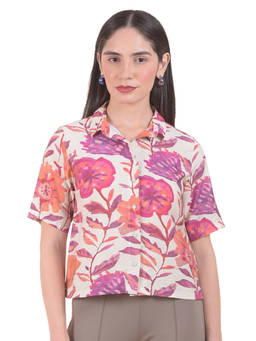 Cantabil - Multi-Color Nylon Blended Regular Fit Half Sleeves Floral Collar Neck Shirt