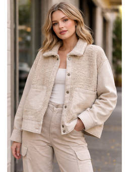 NOBARR - Women Dark Cream with Pockets Cotton Blend Loose Fit Jacket
