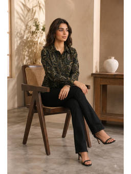 NOBARR - Women Black Printed Full Sleeve Polyester Loose Fit Casual Shacket