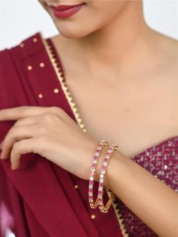 Ratnavali Jewels - American Diamond White Pink Gold Plated Cubic Zirconia Bangle Set