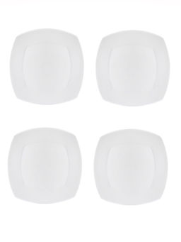 CLAY CRAFT - Basics White Solid Square Quarter Plate - 4 Pieces - 7 Inches
