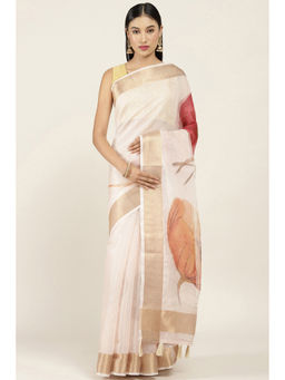 Soch - Peach Organza Printed Saree with Unstitched