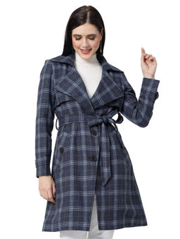 Owncraft - Women Navy Blue Double Breasted Wool Checks Coat (Set of 2)