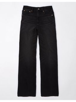 American Eagle - Women Black Strigid Curvy Super High-Waisted Baggy Straight Jeans